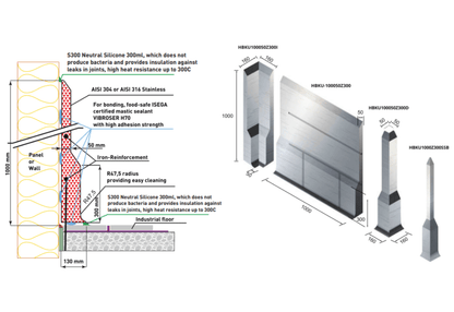 Stainless Steel Kerb, On Top of the Floor Covering 1000x1000x1000/Z300mm