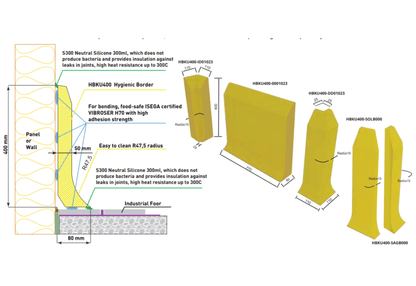 Hygienic Kerb, Iron-reinforced, On Top of the Floor Covering 400x770x50mm