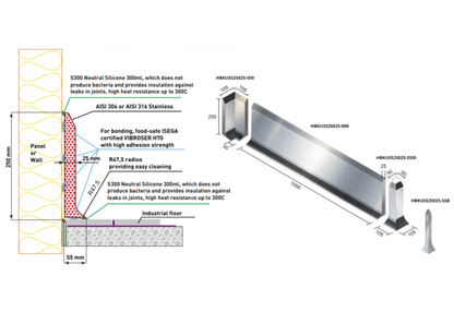 Stainless Steel Skirting, On Top of the Floor Covering 250x1000x25mm