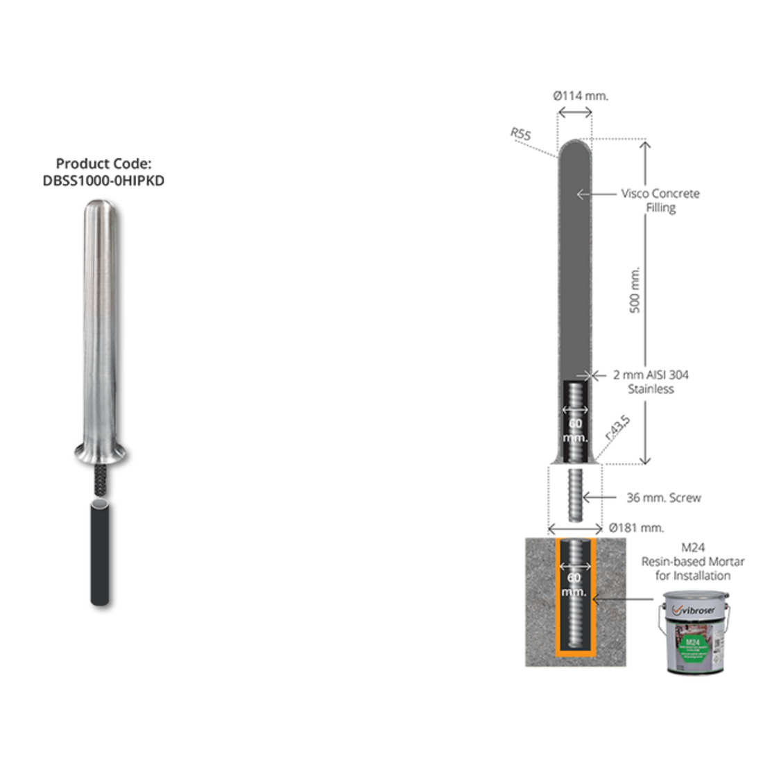 Stainless Steel Removable Bollard 1000mm