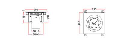 Stainless Steel Floor Drain, Grated WPAC-3-5-F-11-U